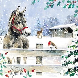 GBCC Charity Christmas Cards Pack of 10 - Charity Christmas Cards 2024 with Artistic Donkey and Robin Design - Eco-Friendly Xmas Cards Multipack with Envelopes
