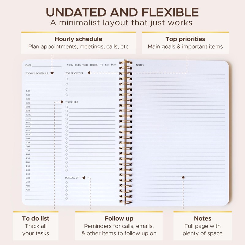 Simple Daily Planner Undated & To Do List Notebook for