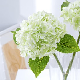 Waipfaru 4 Pcs 21" Real Touch Green Hydrangea Artificial Flowers with Long Stem & Leaves, Full Latex Faux Hydrangea Flowers for Home Decor Party Floral Arrangements Wedding Bouquets Centerpieces