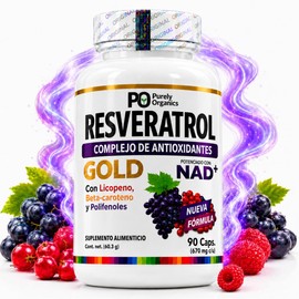 Resveratrol  NAD  Trans-Resveratrol Gold con Polifenoles de Té Verde, Vitamina C, Licopeno y Betacaroteno  Complejo de Antioxidantes  100 Vegano...   