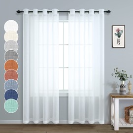 Pitalk White Sheer Curtains 84 Inches Long for Living Room 2 Panel Grommet Window Drape Lightweight Semi Translucent Cotton Linen Look Lace Curtain for Bedroom Shabby Chic Farmhouse Decor 52x84 Length