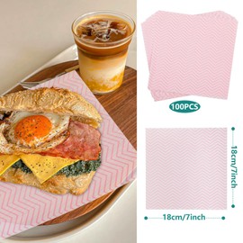 GeeRic Waxed Deli Paper Sheets for Snacks 100 Pcs, 7 * 7 Inch Food Basket Liners for Sandwiches, 2026 Burgers, Wave Deli Wrap Wax Paper Sheets Pink
