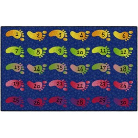 Flagship Carpets Counting Feet Rainbow Numbers Educational Rug for Classroom Carpet or At Home Educational Learning Area, Playroom, Kid's Bedroom Mat, 5' x 8', Blue/Multi-Color