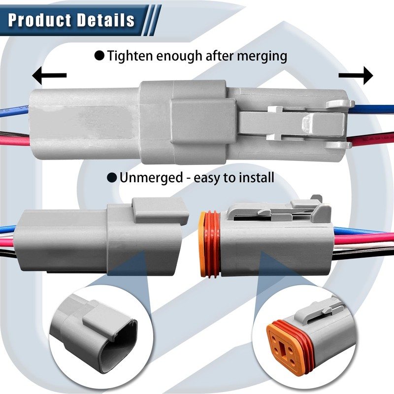6Pack 4-Pin Waterproof DT Connectors with 16AWG Wires & Heat