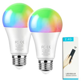 GRV 12W A60 Smart Light Bulb with a 2.4GHz remote control,RGBCW Color Changing Led Bulb,Stepless Dimmable 3000-6500K,100W Incandescent Lamp Equivalent,1000LM CRI>80,E26 Base,Home Decor,2 Bulb & Remote