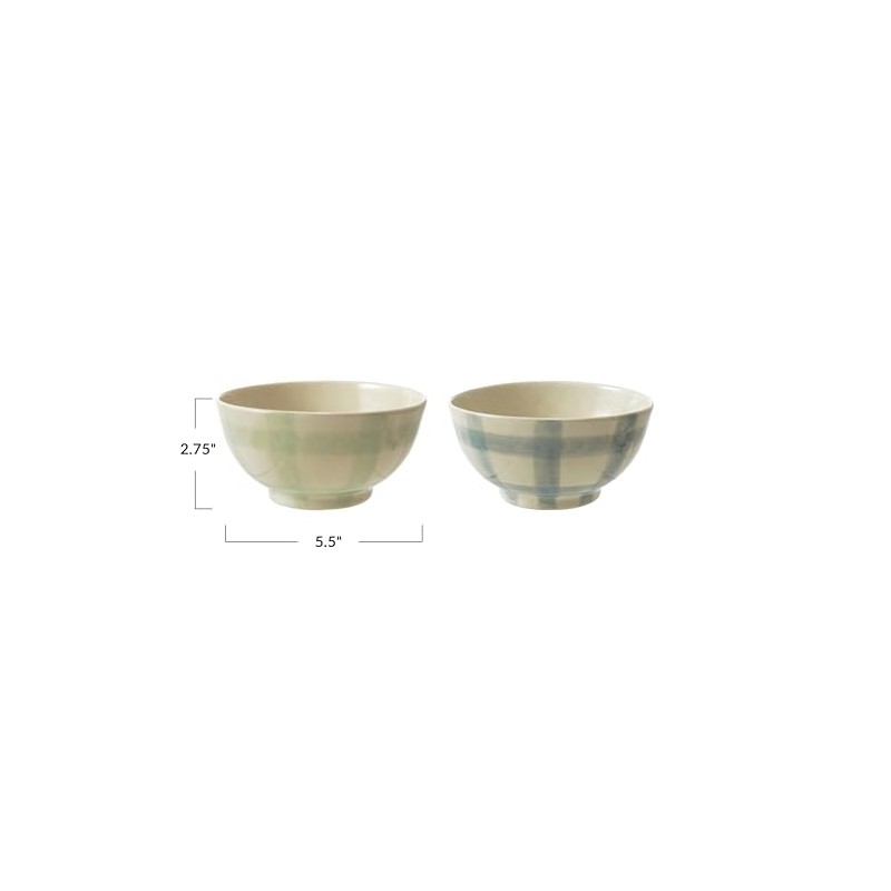 Creative Co-Op 2-Piece Hand-Painted Stoneware Bowl Set with Grid Pattern,