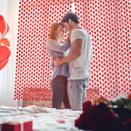 Tatuo 4 Packs Valentine's Day Heart Foil Fringe Curtains Romantic Red Heart Streamer Backdrop Decorations Heart Hanging Ornament for Valentines Party Anniversary Wedding Baby Shower