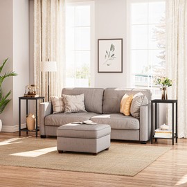 HOOBRO Tall Side Table, Industrial End Telephone Table with Adjustable Mesh Shelves, for Living Room, Bedroom, Entryway, Office, Black BB03DH01