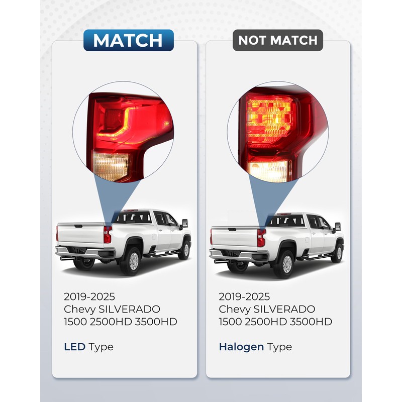 Chee Lyee LED Tail Lights Compatible with 2019-2025 Chevy Silverado