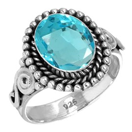 Jeweloporium 925 Silver Ring for Women Size Q 1/2 Blue Quartz Gemstone Vintage Silver Ring Anniversary - Gift Solitaire Jewelry
