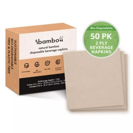 Ibambo Bamboo Cocktail Napkins - 50 Pack, 2-Ply, Ecofriendly Beverage Napkins