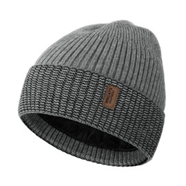 Wmcaps Knitted Hats for Men, Men's Winter Thermal Warm Fleece Running Hat Beanie Women's Men's Hat Winter, Windproof Winter Hat Men Lined and Padded Unisex Hat, Light grey + black