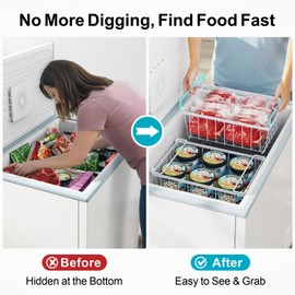 iSPECLE Chest Freezer Organizer Bins - 8 Pack Stackable Freezer Organizer for 5 to 7 Cu.Ft Freezer and Upright Freezer Over 8.5 Cu.Ft, Easy Get Food from Bottom, Add Extra Storage Space, White