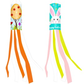 Lucleag 2 PCS Happy Easter Windsock, Easter Egg Bunny Rabbit Windsocks, Easter Hanging Wind Sock for Easter Day Outdoor Garden Yard Decoration Easter Party Supplies, 40 Inches
