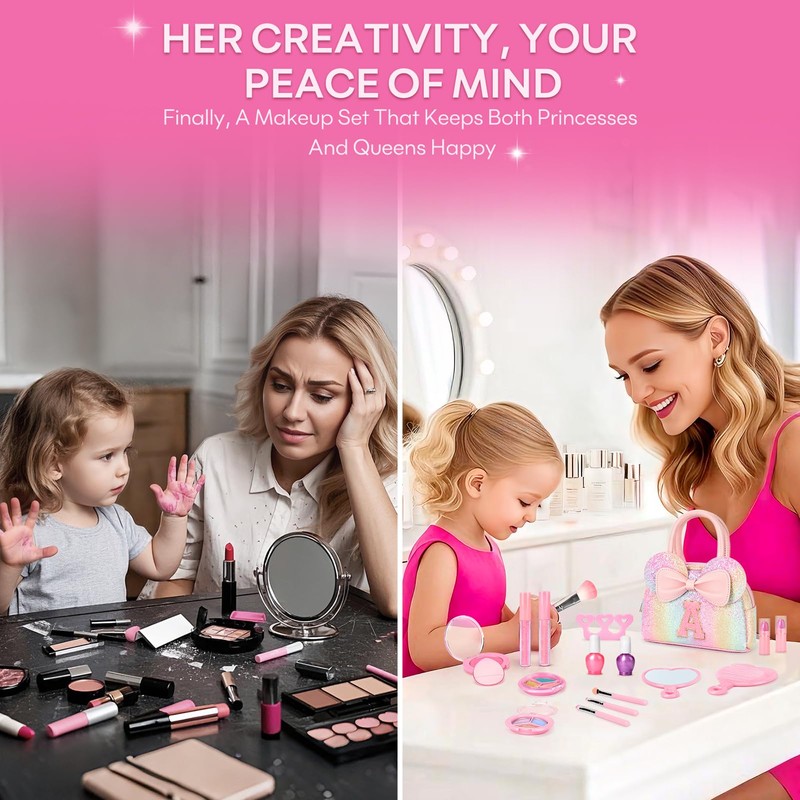 Kids Washable Makeup Kit for Girls, 17 Pcs Non Toxic