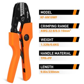 KF CPTEC Crimping Tool for Wire Ferrules, 0.5–10mm² (AWG 8–22) – Self-Adjusting Ferrule Crimper for Insulated and Non-Insulated End Sleeves