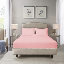 HADI LONDON Microfibre Fitted Sheet Single Double King and Super King - 16 inch (40 cm) Extra Deep Pocket Soft Plain Dyed Brushed Shrinkage and Fade Resistant Bed Sheet (Baby Pink, Double)