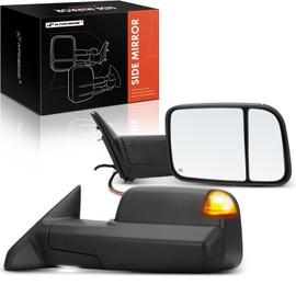 A-Premium Pair Towing Mirrors Compatible with Ram & Dodge Models, 1500 2500 3500, 2009 2010 2011 2012 2013 2014 2015 2016 - Manual Folding Flip Up - w/Power Glass Heated Turn Signal Puddle Light
