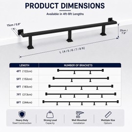 Bar Foot Rail Kit 4FT with Stable Brackets, Iron Black Foot Railing System, Complete Floor Standing Bar Foot Rail, for Kitchen Island, Drink Station, Coffee Shopr, Restaurant (4FT)