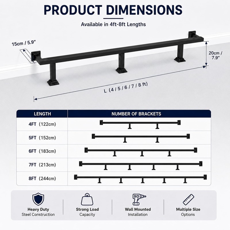 Bar Foot Rail Kit 4FT with Stable Brackets, Iron Black