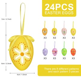 Pack of 24 Easter Eggs for Hanging, Easter Decoration for Outdoors, Easter Eggs Decoration, 6 cm Plastic Easter Eggs for Hanging, Easter Eggs in Many Colourful Colours, Decorating Plastic Eggs for