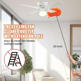 CALBEAU Ceiling Fan Cleaner Duster with 60 inch Extension Pole, Dusters for Cleaning High Ceiling Fan Blades, Cobweb Duster with Extension Pole, Duster Kit with Storage Bag
