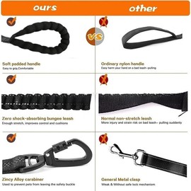 Heavy Duty No Pull Dog Leash with Bungee Shock Absorber for Large Dogs Up to 110lbs, 6ft Anti-Tangle