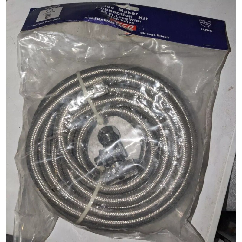 HICO 25ft Braided Ice Maker Supply Line Connection Kit Shutoff