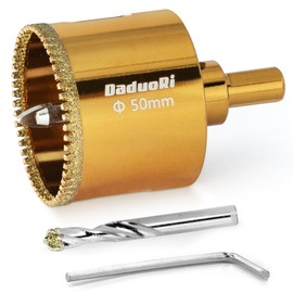 DaduoRi 2" (50mm) Serrated Diamond Hole Saw with 2Pcs Removable Pilot Bits, Easy-Align for Precise Drilling in Porcelain, Ceramic Tile, Granite, and Marble