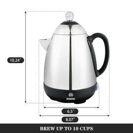 APOXCON Electric Coffee Percolator Stainless Steel Coffee Maker with Clear Brew Progress Knob and No-Drip Spout Auto Keep Warm & Cordless Serving Coffee pot with On/OFF Switch Fast Brew (10 Cup)