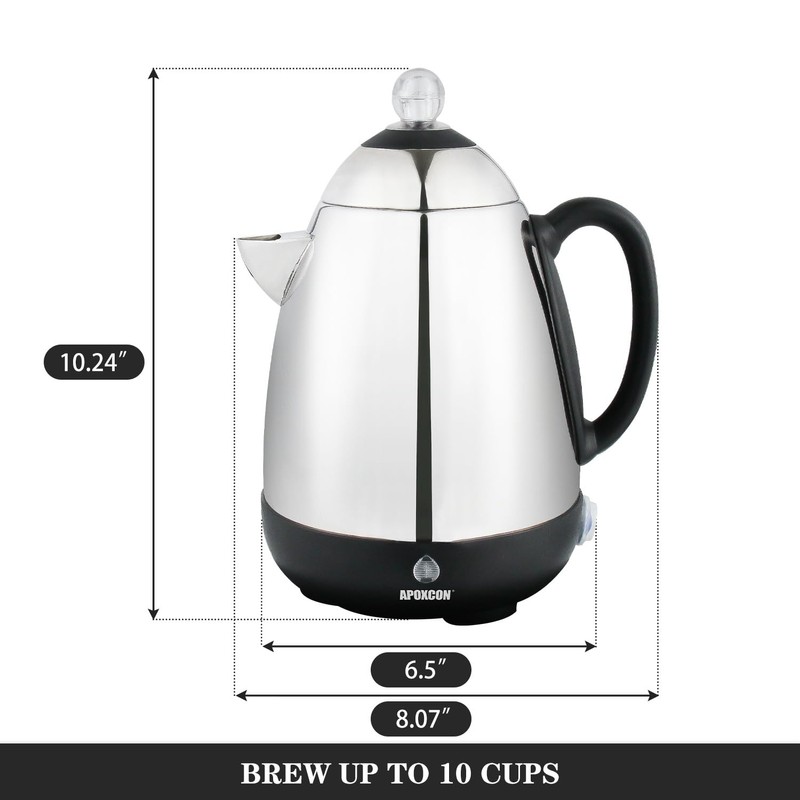 APOXCON Electric Coffee Percolator Stainless Steel Coffee Maker with Clear