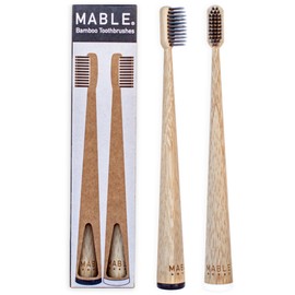 MABLE Two Pack Bamboo Toothbrush for Adult | Charcoal Infused Soft Bristles Toothbrushes | Natural Wood, Eco-Friendly, BPA Free, Compostable Tooth Brush Handle
