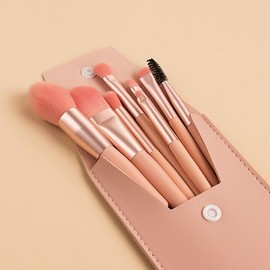Travel Portable Makeup Brush 8-Piece Set with Mini Brush Pouch M11049 Pink 2ea