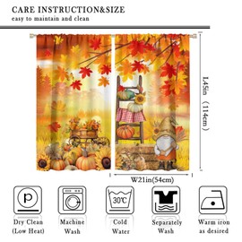 Fall Dwarf Curtains Farmhouse Harvest Pumpkin Curtains Autumn Thanksgiving Home Decoration Country Maple Leaf Sunflower Autumn Pattern Printing Decoration Curtains W42 * L45 Inch