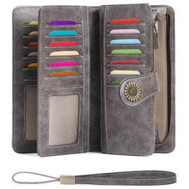SENDEFN Wallets for Women Leather Credit Card Holder with RFID Blocking Large Capacity Wristlet