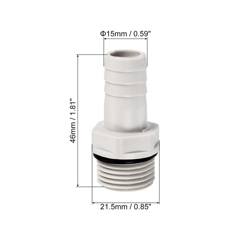 PATIKIL Hose Barb Fitting Straight 15mm Barbed G1/2 Male Thread,