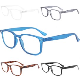 TOVEEN 5 Pack Vintage Square Reading Glasses Anti Blue Light UV Glare Filter, Lightweight Fashion Spring Hinge Readers for Men Women 1.75