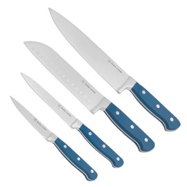 DURA LIVING Chef's Knife Set, 4 Piece Cutlery Knife Set, Superior Forged High Carbon Stainless Steel Ultra Sharp 8 Inch Chef, 7 Inch Santoku, 5 Inch Utility, 3.5 Inch Paring Knives, Royal Blue