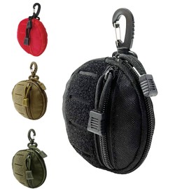 1000D Laser Cut Molle Pouch EDC Pouch Tactical Round Zipper Bag Case Coin Pouches Coin Purse Keychain Little Change Wallet Wireless Headset Pack Gadget Bag (Black)