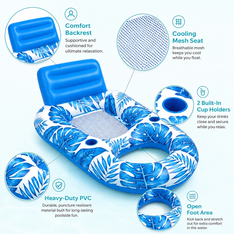 Inflatable Pool Lounger for Adults – Cooling Mesh Floating Chair