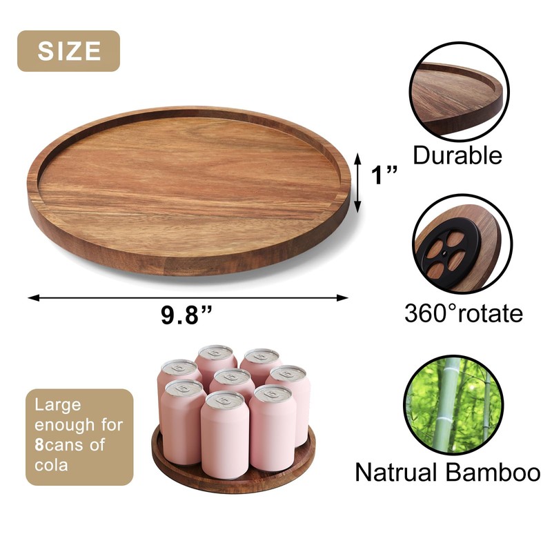 VERTORGAN Lazy Susan Organizer for Kitchen, Acacia Wood Turntable for