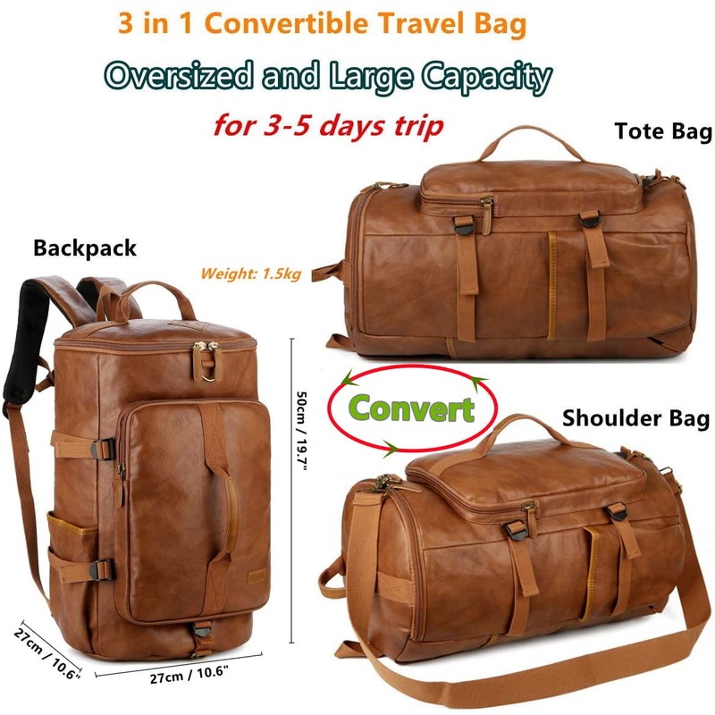 Baosha Stylish Vegan Leather Men Weekender Travel Duffel Tote Bag