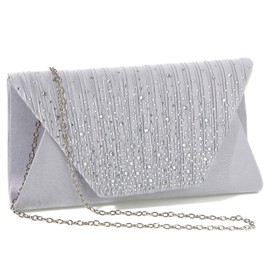 clutches and evening bags Women Evening Envelope Handbag Party Bridal Clutch Purse Shoulder Cross Body Bag(Silver) One Size