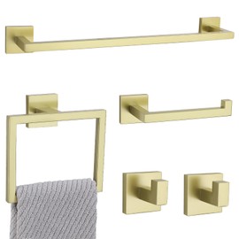 TNOMS 5 Pieces Brushed Light Gold Towel Bar Set Bathroom Hardware Set Towel Holder Set for Bathroom SUS304 Stainless Steel Bathroom Accessories Set Wall Mounted,23.6 Inch