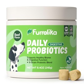 Furrolika Probiotics for Dogs – Digestive Probiotics for Gut Health, Immune Support & Diarrhea Relief – Beef Flavor – 60 Soft Chews
