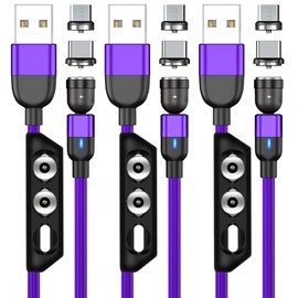 Atlas Corporation Magnetic Charging Cable, 6.6 ft (2 m) x 3 Pieces Set (Purple) 2.4A Rapid Charging/Magnetic Terminal: MicroUSB, Type-C, with Terminal Case/For Android Smartphones