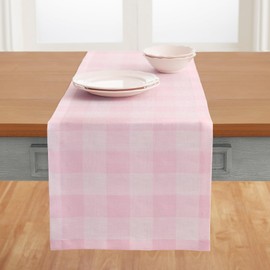 Solino Home Buffalo Check Linen Table Runner 60 Inch - Marshmellow Pink, 100% Pure Linen Easter Plaid Table Runner 14 x 60 Inch Ideal for Dresser and Coffee Tables