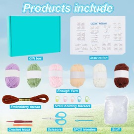 ORIGACH Crochet Kit for Beginner Adults, 4 Set Mushroom Critters Starter Crochet Kit with Step by Step Video Tutorial, Instruction, Yarn, Hook, Accessories