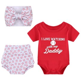 J&J Boutiques Baseball Red Onesie + Bummies & 7" Bow Headwrap - 9 months