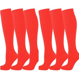 COSHAL® 6 Girls Kids Knee High School Socks Cotton Socks, Back to School Plain Socks Uniform Party Wear, Long Socks Girls Kids Knee High Socks for School Size 12-3 Red KH